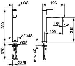 KEUCO EHM-WT-Mischer 210 IXMO 59510 o.Zug.-Ablgrt. Flat, Rosette r/e verchr.