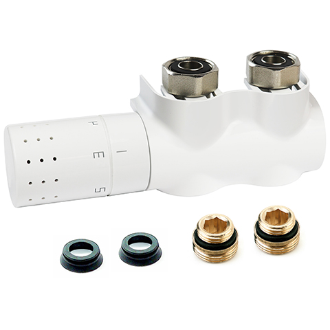 Flamco Ventilhahnblock Autosar ThermodDesign Eck links mit Th.-Kopf und Blende, weiß