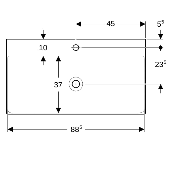 Geberit ONE Waschtisch 90x48 cm m. Hl., o. Ül., weiß, KeraTect