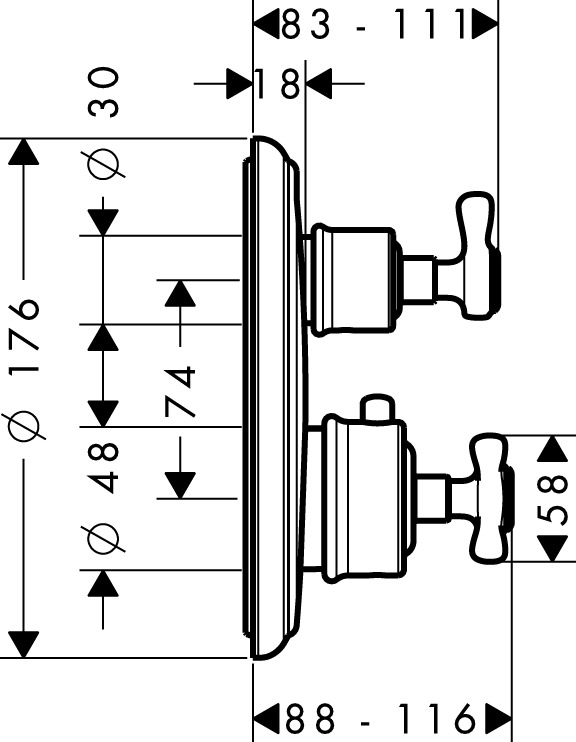Hansgrohe Thermostat Unterputz Axor Montreux F-Set chrom mit Absperrventil