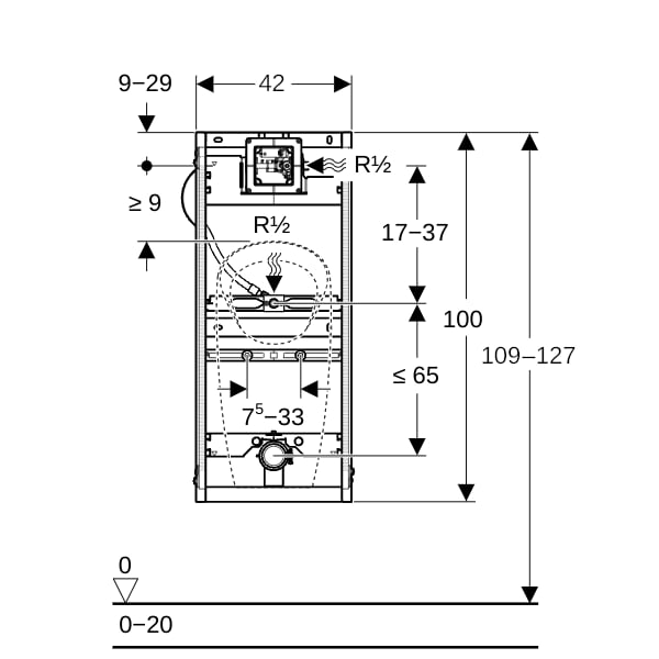 Geberit GIS Element für Urinal, 114 cm, Universal, für Sprühkopf