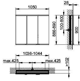 KEUCO Royal Modular 2.0 SPS, bel. 80031, Einb,1Steckd/USB,sb-elox,1050x900x120mm