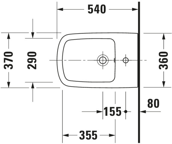 Duravit Wand-Bidet DuraStyle 540 mm m.ÜL, m.HLB, 1 HL, Durafix, weiß