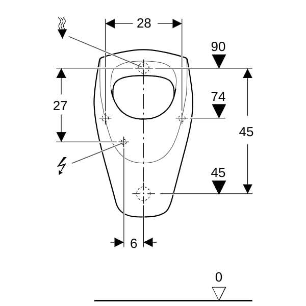 Geberit Renova Urinal, Zulauf von hinten Abgang nach hinten, weiß, KeraTect