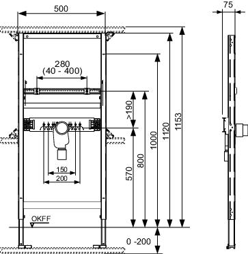 TECEprofil Waschtischmodul BH 1120 mm mit UP-Geruchsverschluss