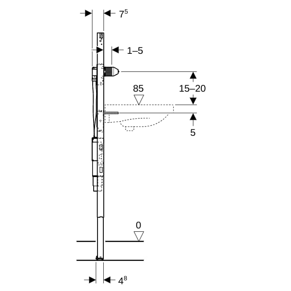 Geberit Duofix Element f. WT, 130 cm elektr. Wandarm. m. UP-Funkt.-Box UP-GV