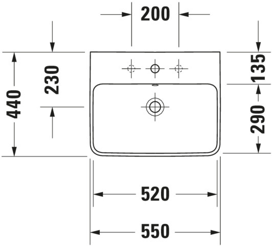 DU Waschtisch ME by Starck 550 mm mit ÜL, mit HLB, 1 HL, weiß
