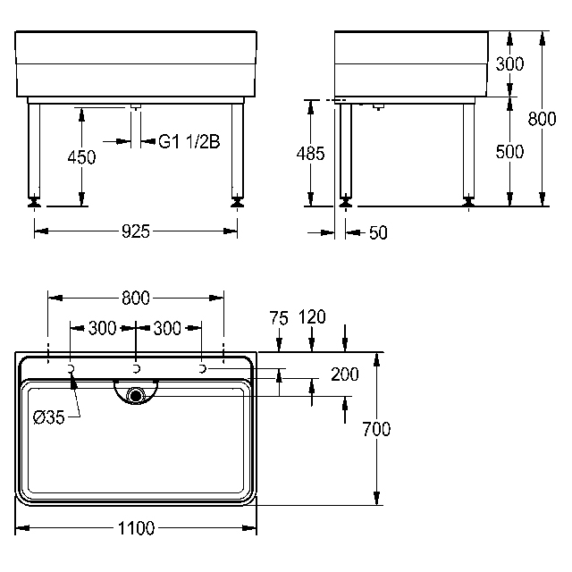 AR Werkraumbecken, SIRIUS, MIRANIT, 1100x800x700 mm, Unterbau