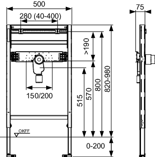 TECEprofil Waschtischmodul mit UP-Geruchsverschluss, Bauhöhe 820-980 mm