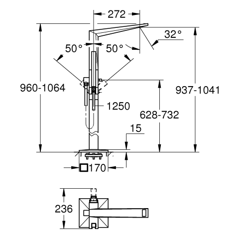 GROHE Wannenbatt. Allure Bril. PC 24422 Bodenmont. Gr. Rändelstr. supersteel