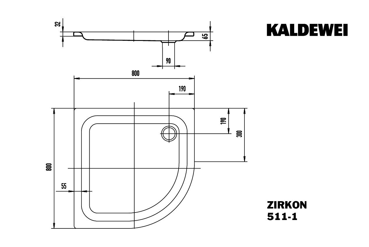 KA DW ZIRKON Mod.511-1,800x800mm, alpinweiß,Perl-Effekt
