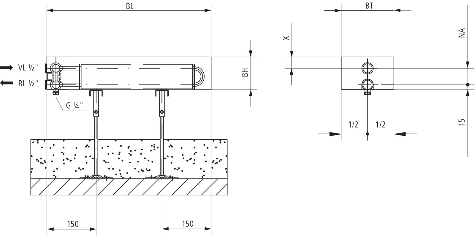 Kermi KKN Konv. Typ16 BH150x160x2200mm QN2138, weiß, 10 bar, m. Abdeckung