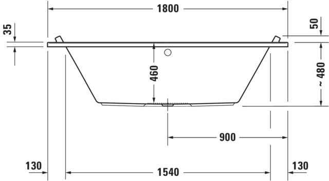 DU Starck Badewanne 1800x900 Einbau Mittelabl.,Rückenschr. 2 L/R, Weiß