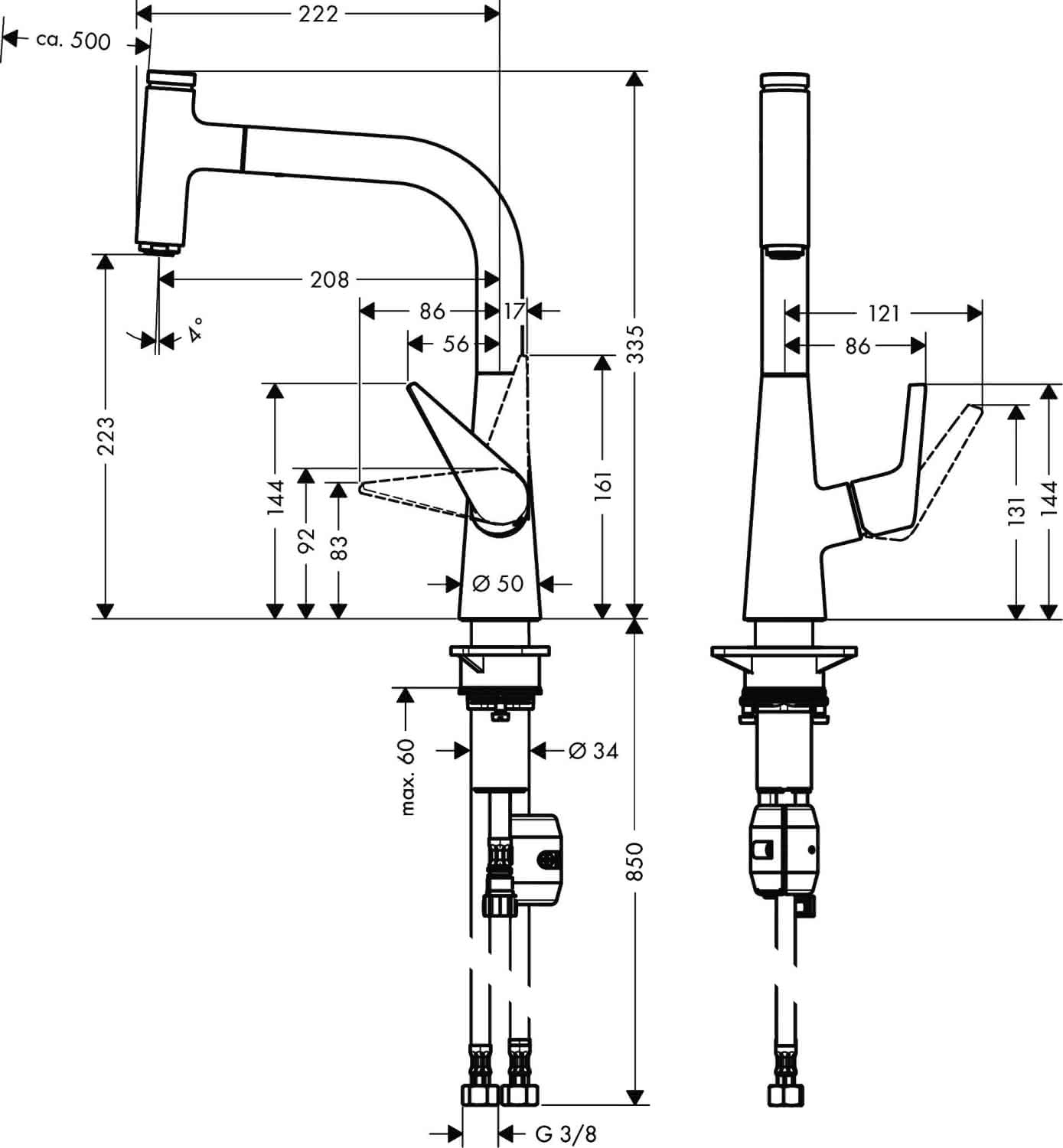 Hansgrohe Spültischmischer 220 Talis Select M51 Ausziehauslauf 1jet chrom