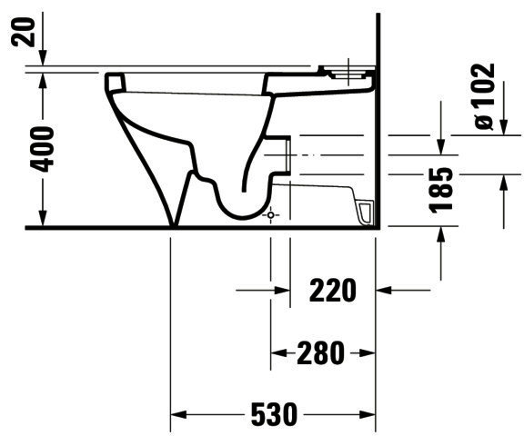 DU Stand-WC Kombi DuraStyle 700 mm Tiefspüler, f.SPK, Abg.Vario, weiß