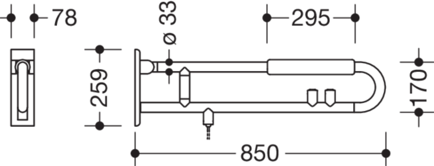 HEWI SK-Griff drehb. Ser 801 E-Ausf., FKT/WC-Spülung/Armp., L:850mm signalweiß