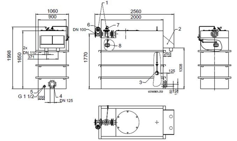KSB Vorbehälter mit freiem Auslauf Vges 3200 l, Vnutz 2000 l, DN 100 KSB Vorbehälter mit freiem Auslauf Vges 3200 l, Vnutz 2000 l, DN 100