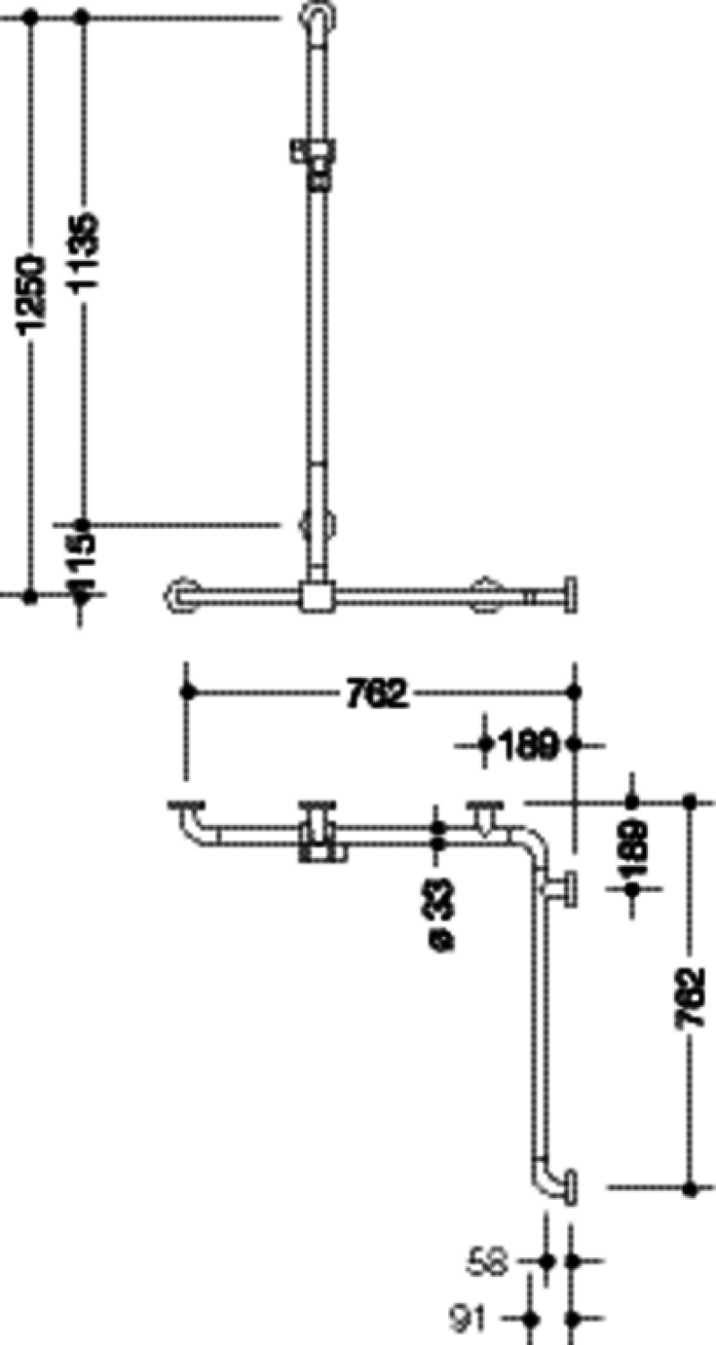 HEWI DU-Wannenhdl. m.Br.H.St., AM1:1250,W1/2:762, Alu.-Kern signalweiß