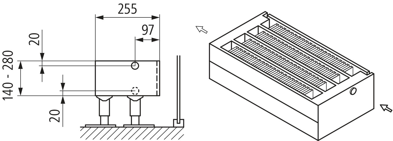 Kermi Kon m. Str. Typ44 BH280x255x3600 QN7801, weiß, 6bar, o. Abd., AB Uni.