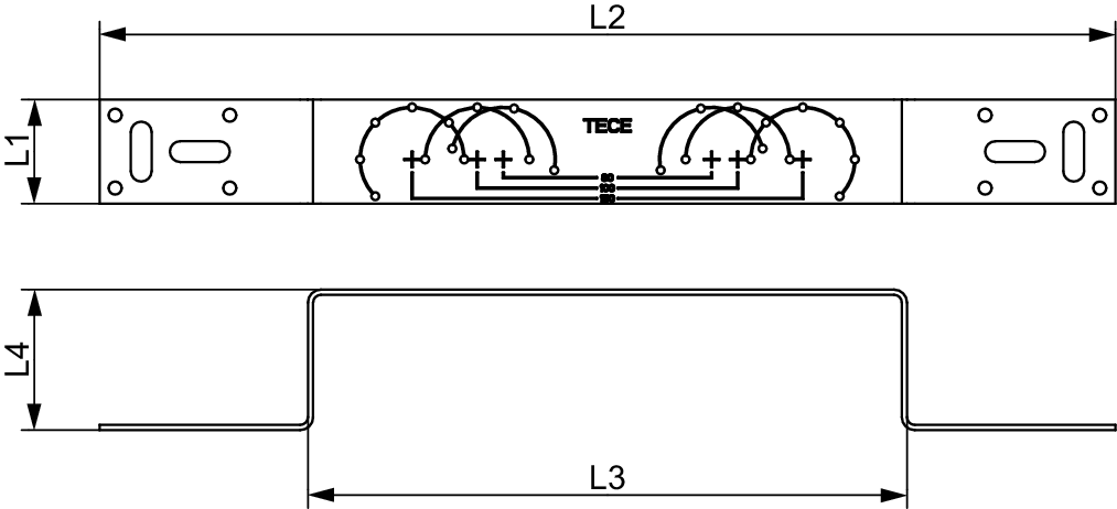 TECE Halter aus verzinktem Stahl, 2-fach gewinkelt, Stichmaße 150 und 80 mm