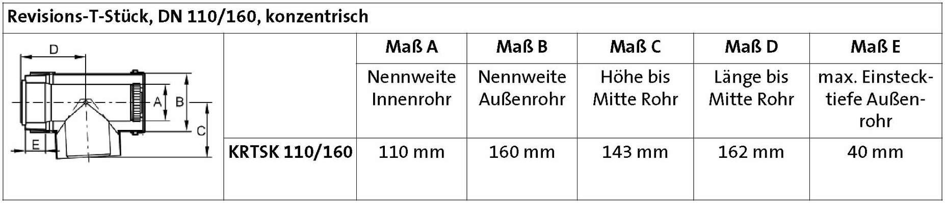 Brötje Revisions-T-Stück DN 110/160 konzentrisch