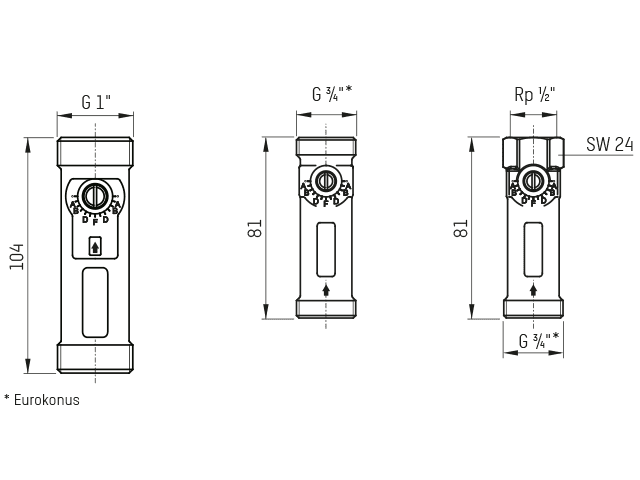 Taconova Regulierventil mess. DN 15 3/4x1/2" 0,6-2,4l/min, Nr. 223.1203.000