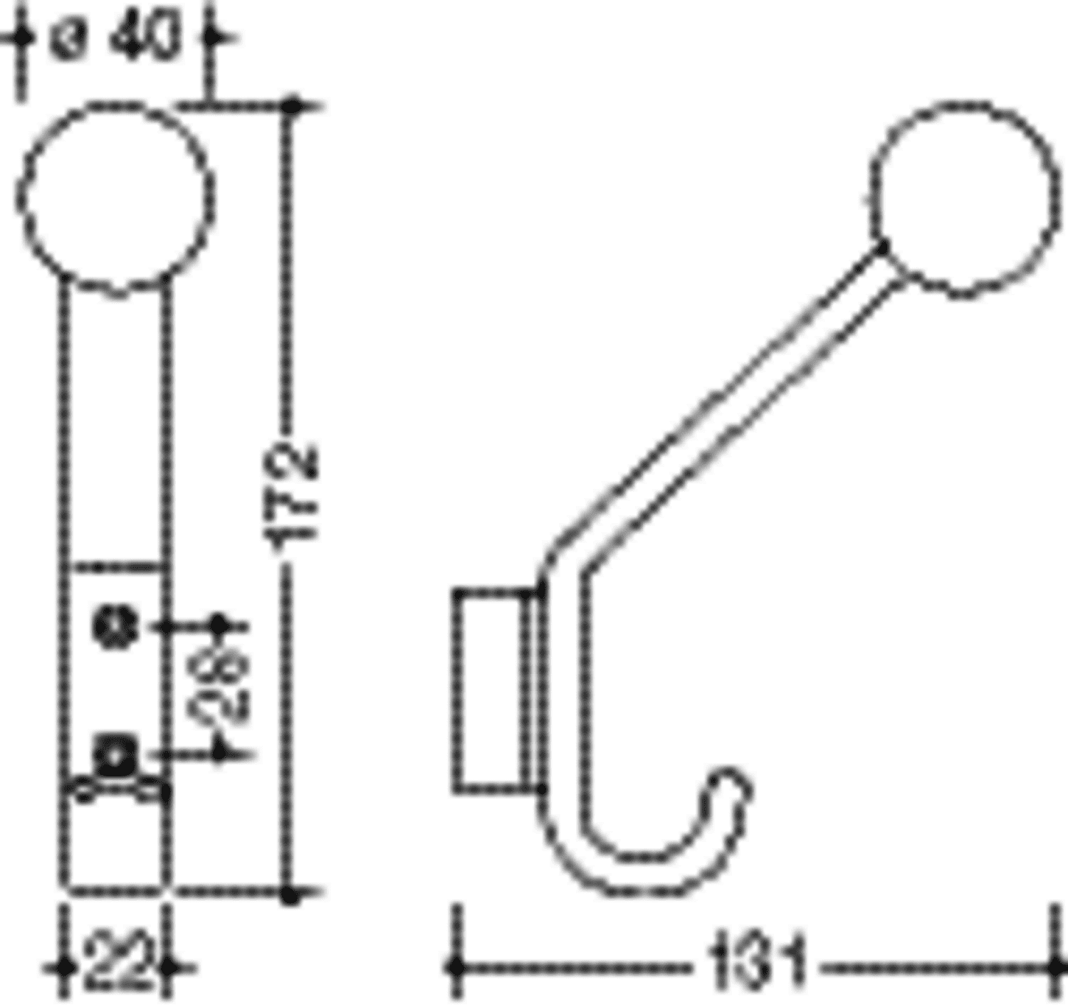 HEWI Garderobenhaken Ser 477, H:174mm, m. Kugel, T:132mm rubinrot