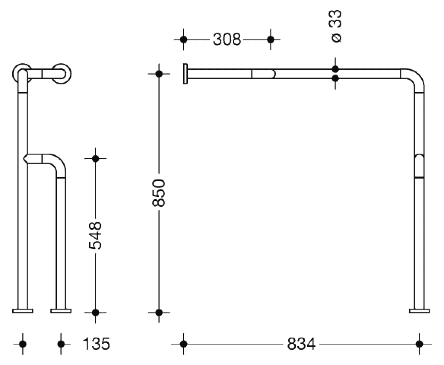 HEWI W-Stützgr. Ser 801, W1:834 AM1:850, Stützlast 300 kg signalweiß