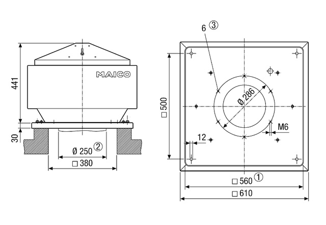 Maico Radial-Dachventilator MDR 25 EC mit EC-Motor, DN 250