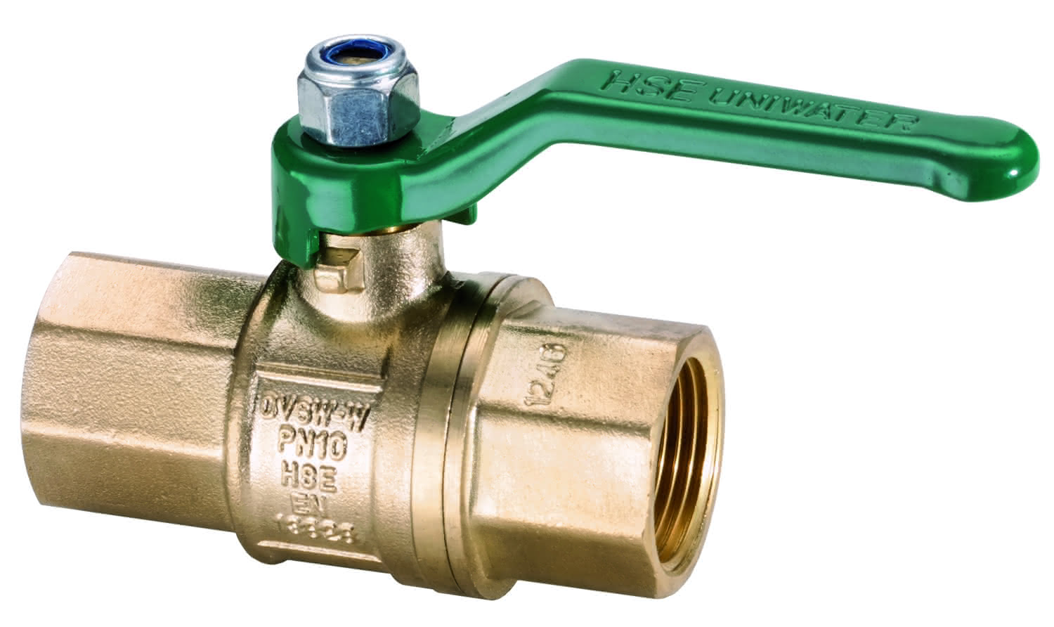 DIN-Kugelhahn Uniwater 1" messing grüner Griff, DVGW-zugelassen Nr.1449 DIN-Kugelhahn Uniwater 1" messing grüner Griff, DVGW-zugelassen Nr.1449