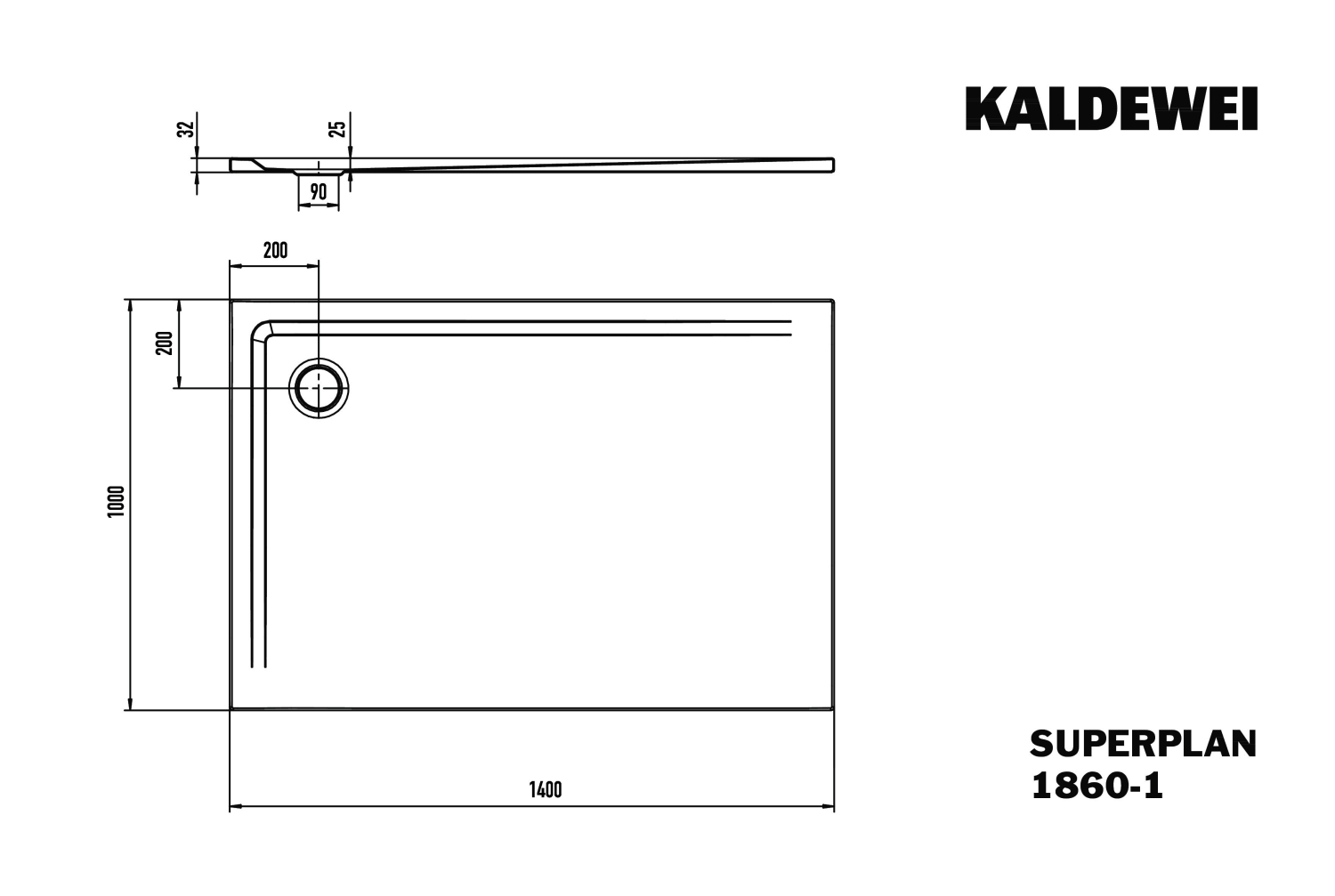 KA DW SUPERPLAN Mod.1860-1,1000x1400x32 mm,schwarz matt 100,Invisible Grip
