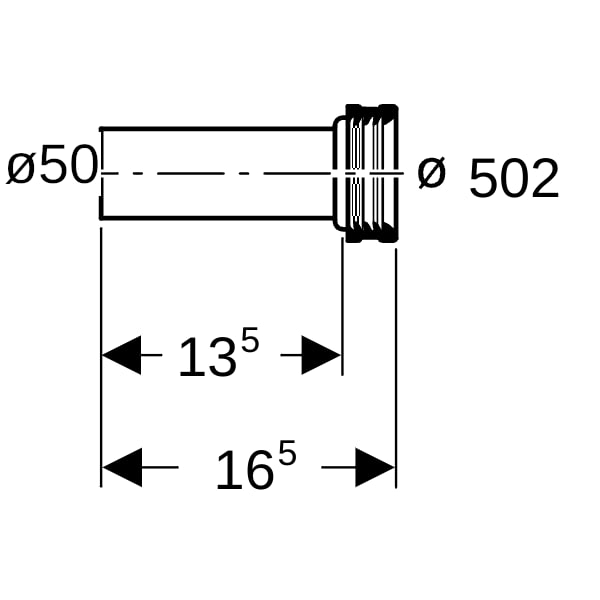 Geberit Anschlussstutzen m. Manschette und Deckkappen, d50, L:16cm, mattverchr.