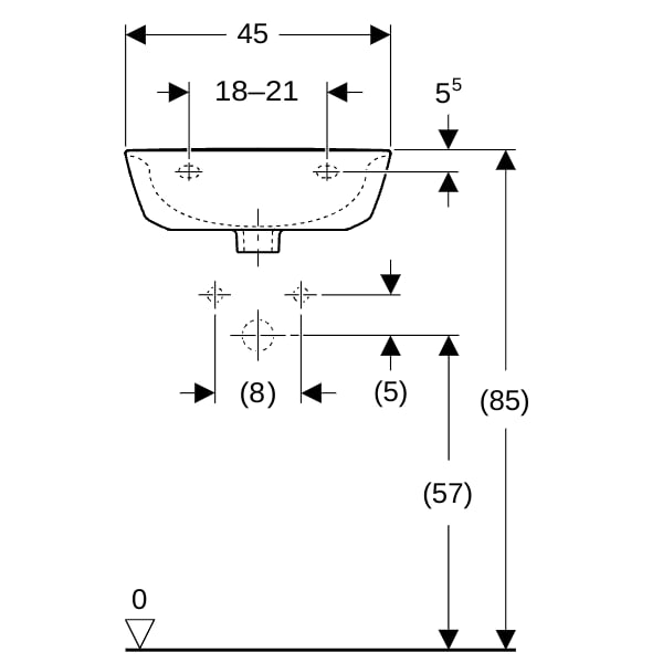 Geberit Renova Handwaschbecken, 45x36cm o. Hl., o. Ül., weiß, KeraTect