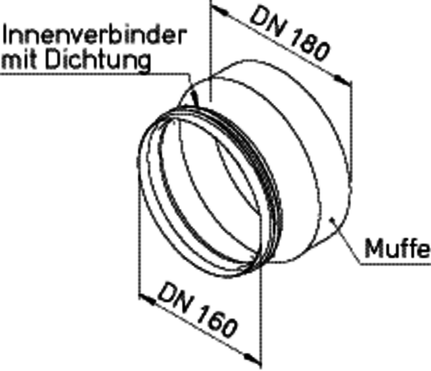 Helios IP-ARZ 180/160 Muffe DN180 a. Stutzen DN160 m. Dichtung