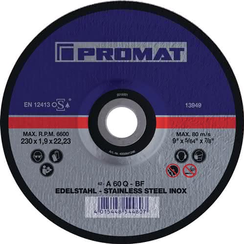 Trennscheibe INOX D230x1,9mm gekr.INOX Bohr.22,23mm PROMAT Trennscheibe INOX D230x1,9mm gekr.INOX Bohr.22,23mm PROMAT