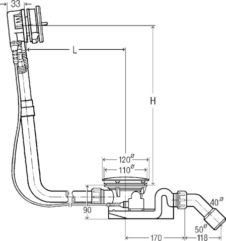 Viega Ab-und Überlauf Rotaplex Trio 6141.61 in 725mmxDN40/50 verchromt