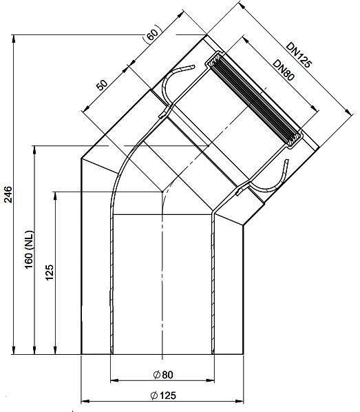 MHG Doppelrohrbog. 45 Grd DN80/125 Aussenwand WhP, weiß,Edelstahl