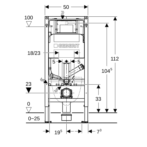 Geberit Duofix Element f. WWC, 112cm m. Sigma UP-SPK 12cm, f. Geruchsabsaugung/Abluft