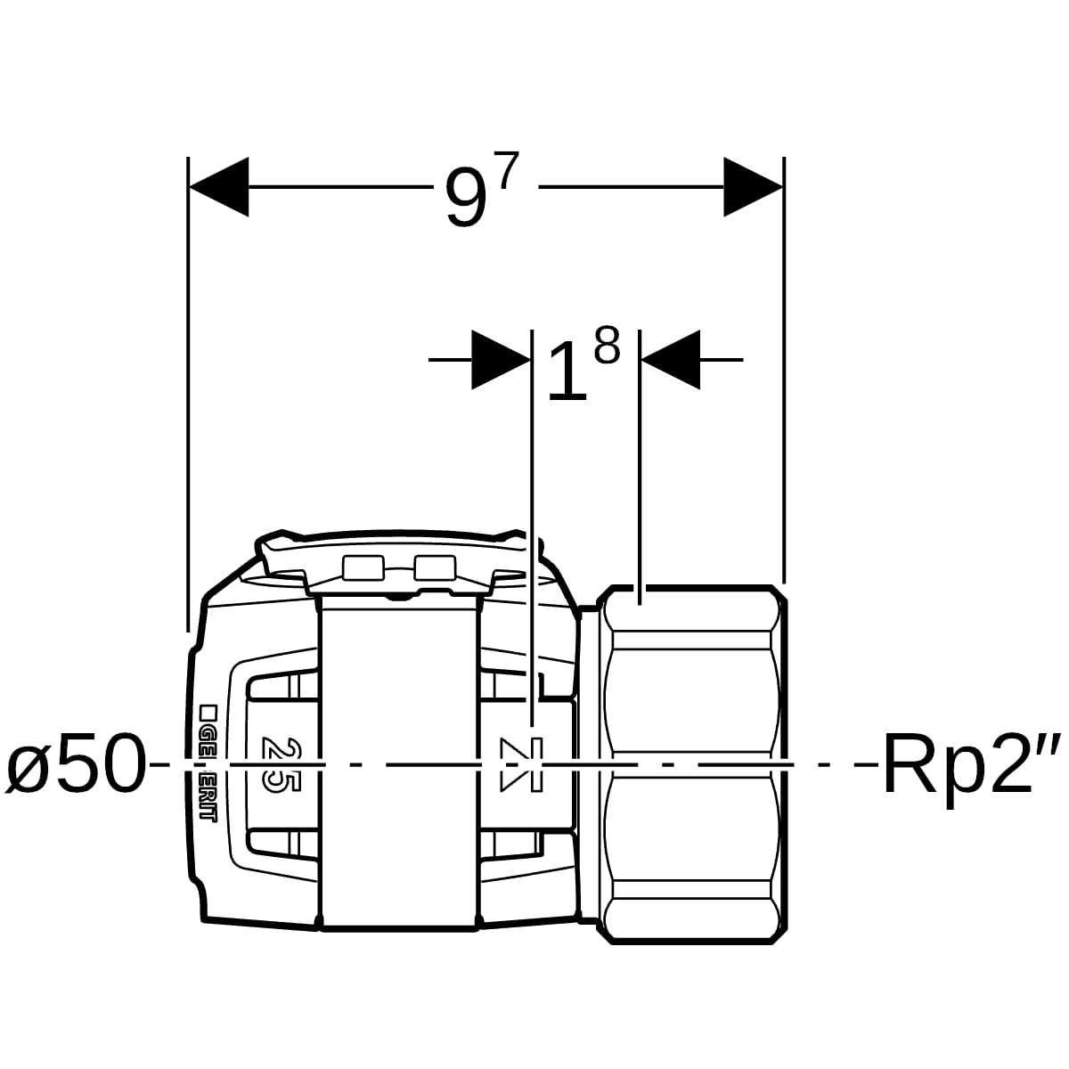 Geberit FlowFit Übergang mit Innengewinde SiBr d50-Rp2