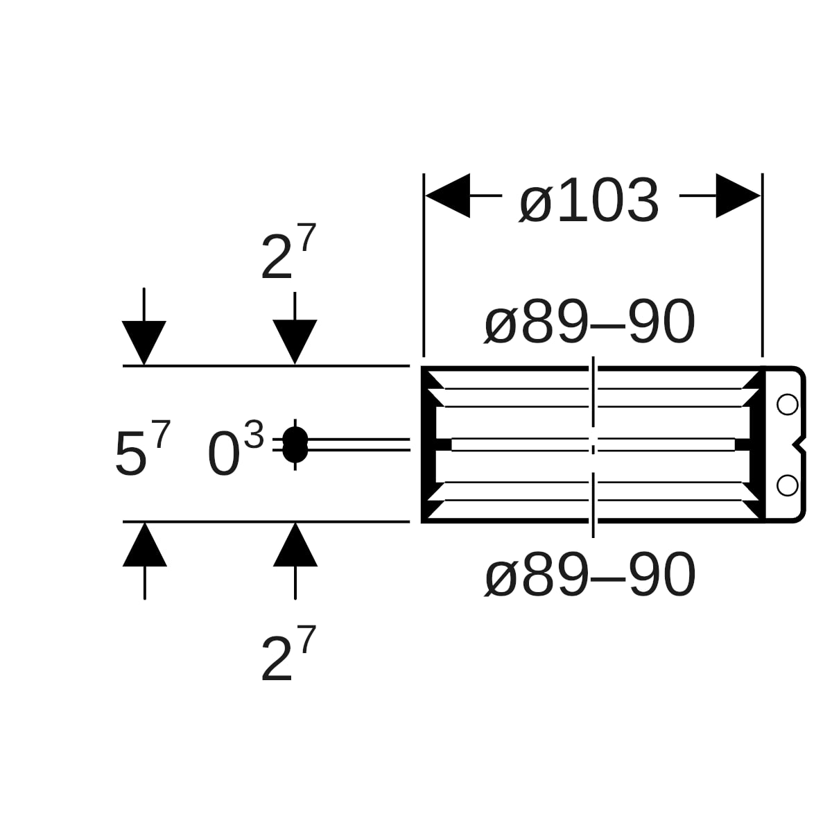 Geberit Übergangsspannverbinder Edelstahl d89-90mm d1=89-90mm