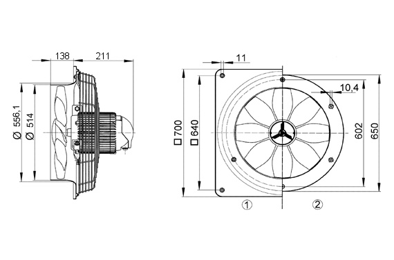 Maico Axial-Wandventilator DZS 50/84 B Stahlring, Drehstrom, DN500