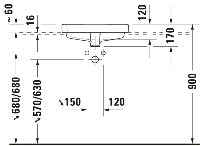 DU Einbauwaschtisch Vero 500 mm EB v.oben, m.ÜL, m.HLB, 1 HL, weiß