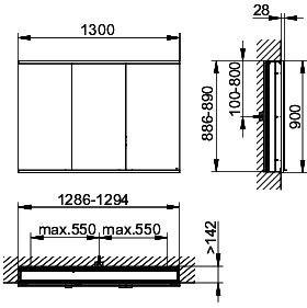 KEUCO Royal Modular 2.0 SPS, bel. 80031, Einb,1Steckd/USB,sb-elox,1300x900x160mm