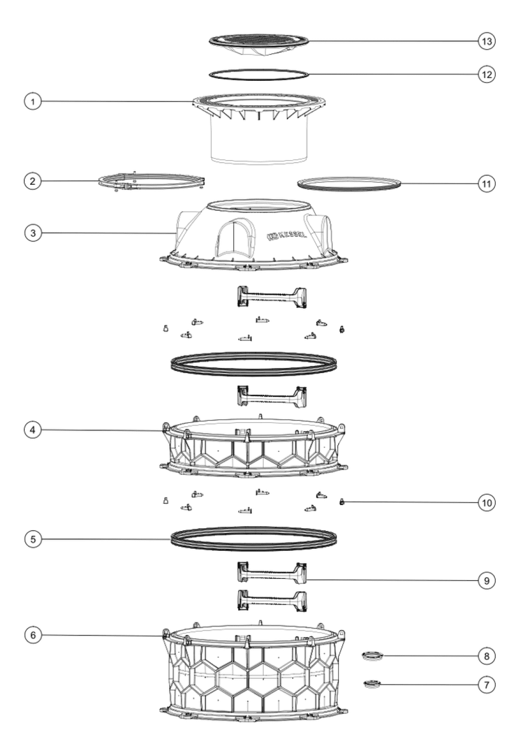 KESSEL-Schachtmodul LW 1000 Bodenplatte Zugang LW 600, 2130-2379 mm, Klasse A/B