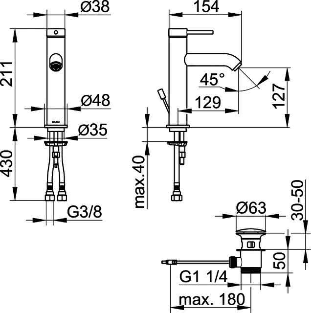 KEUCO EHM-WT-Mischer 130 IXMO 59501, m.Zug.-Ablgrt. Soft, Rosette rd. verchr.