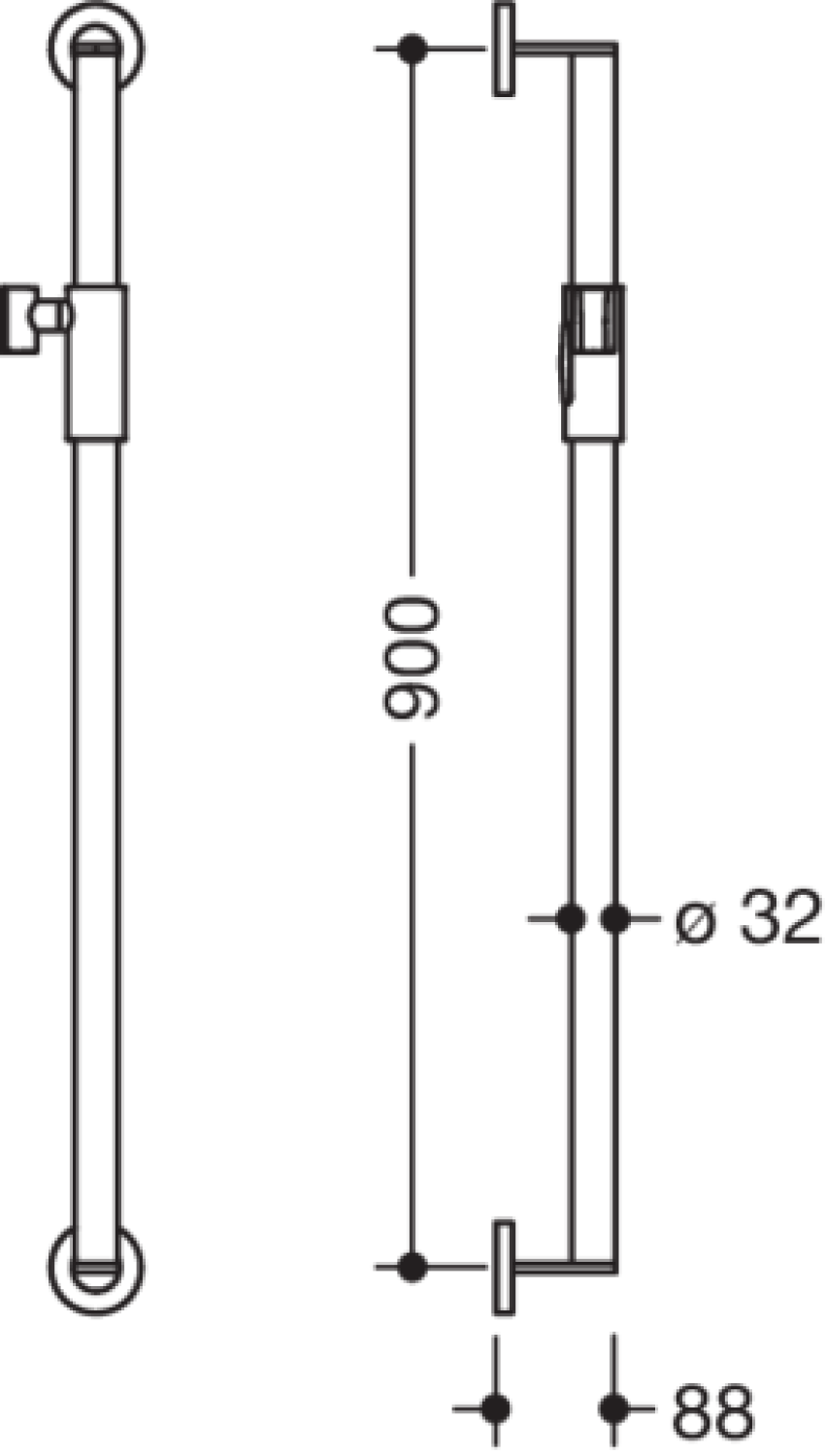 HEWI Brausehalterstange, d:32, L:900, plvb, Br.H.mag. schw tiefmatt