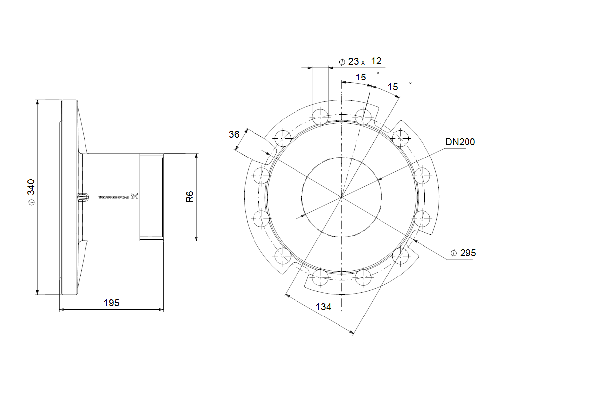 GRUNDFOS Zubehör für Unterwasserpumpen Fla-Über R6 DN200 PN40 BEA 1.4308