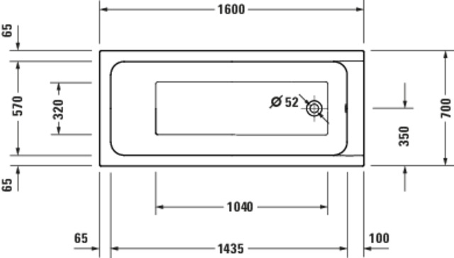 Duravit D-Code Whirlwanne Rechteckig, Einbau, 700x1600x470mm, Jet Project, 1 Rückenschräge, 213l, Innen 450mm, Weiß HG