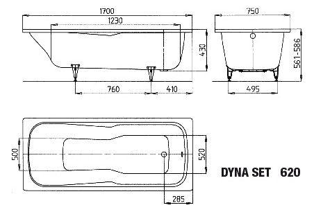 KA BW DYNA SET Mod.620,1700x750mm, alpinweiß,Invisible Grip