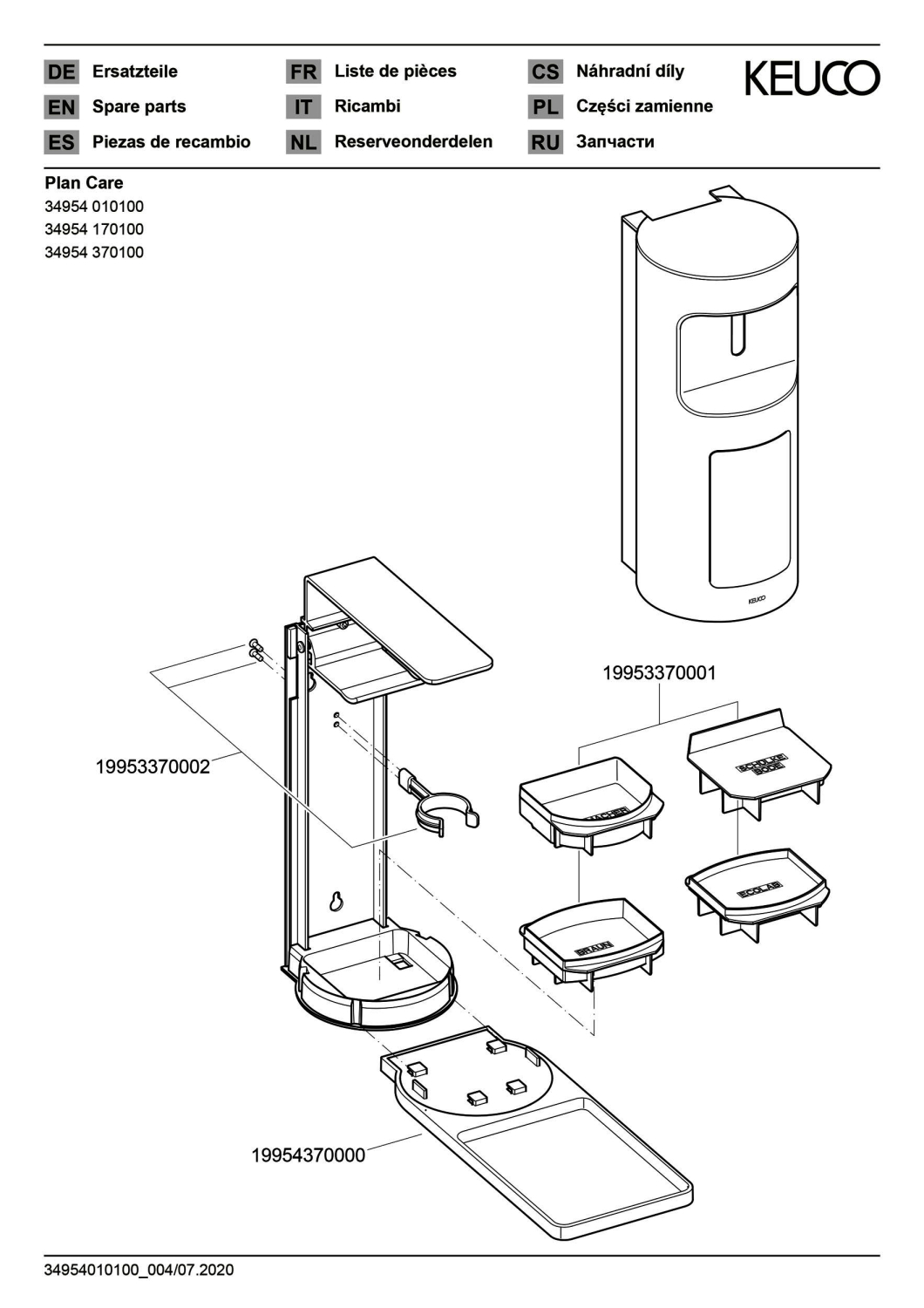 KEUCO Desinfektionsmittelsp.Plan Care 34954 Wandmodell, verchromt